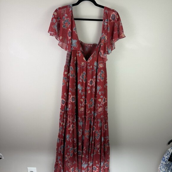 Sachin & Babi Kara Maxi Dress Red Floral Tiered Boho Chic Women’s Size 8 - Picture 5 of 11